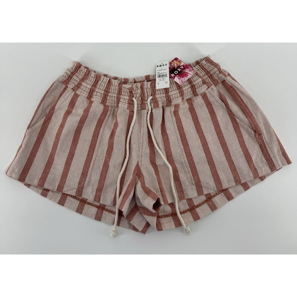 ROXY Striped Beach Shorts Women's Size XL Linen Oceanside Boho Preppy NWT